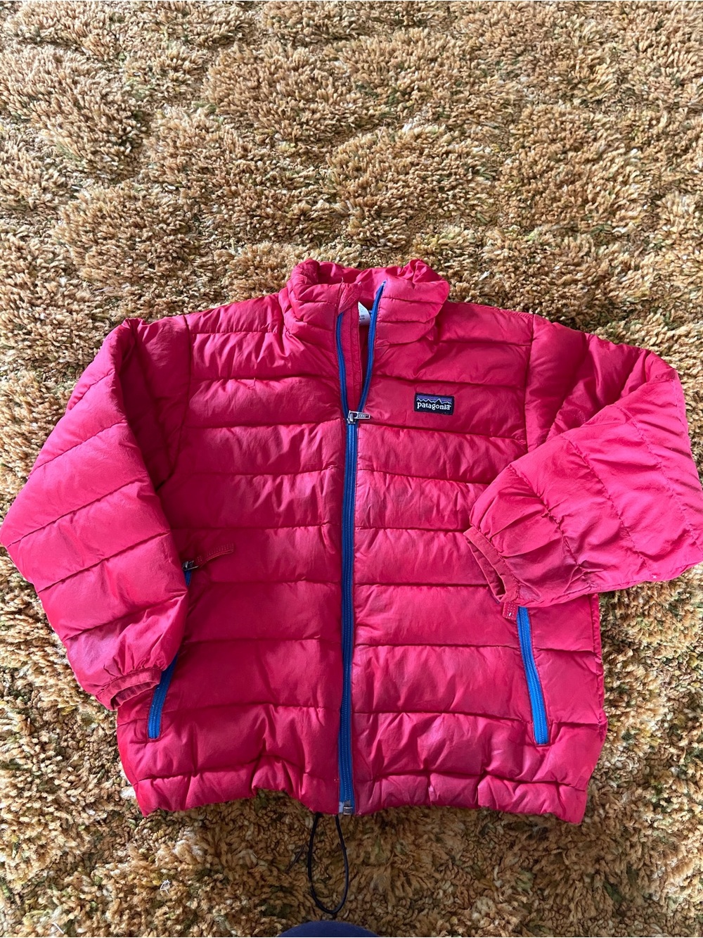 Patagonia Kids' red Puffer Jacket with Blue Trim boys size XS 5-6